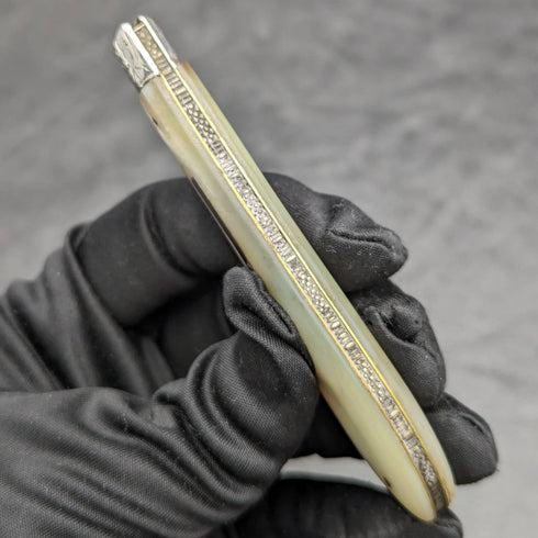 1902 年英國古董白珍珠貝殼手柄純銀雕刻刀片折疊筆刀